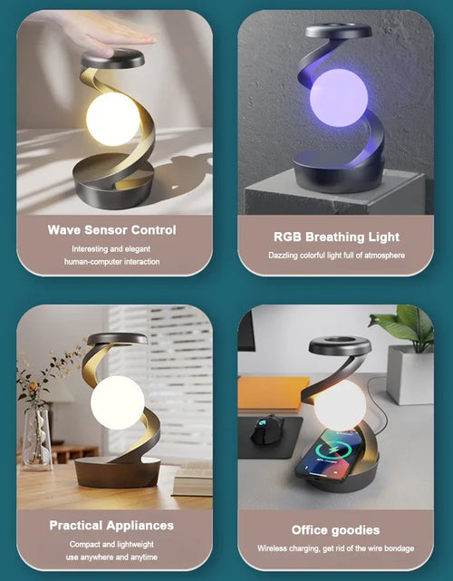 Load image into Gallery viewer, Floating and Spinning in Air with LED Moon Lamp 3D Levitating Ball Lamp RGB with Wireless Phone Charger Floating Moon Table Lamp
