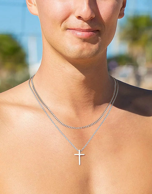 Load image into Gallery viewer, Stainless Steel Cross Necklaces for Men Layered Cuban Link Chain Rope Chain Mens Cross Necklaces Black Silver Gold Cross Pendant Necklace for Men Boys Women 16-26 Inches
