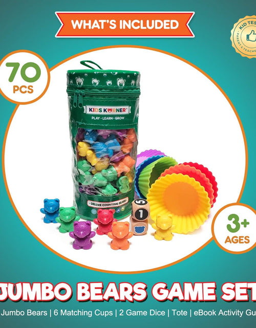 Load image into Gallery viewer, Jumbo Counting Bears Matching Game - Montessori Fine Motor Learning Toys for 2 Year Olds with Stacking Cups, 60 Preschool Math Manipulatives, 2 Toddler Games Dice, Toy Storage &amp; Activities Ebook
