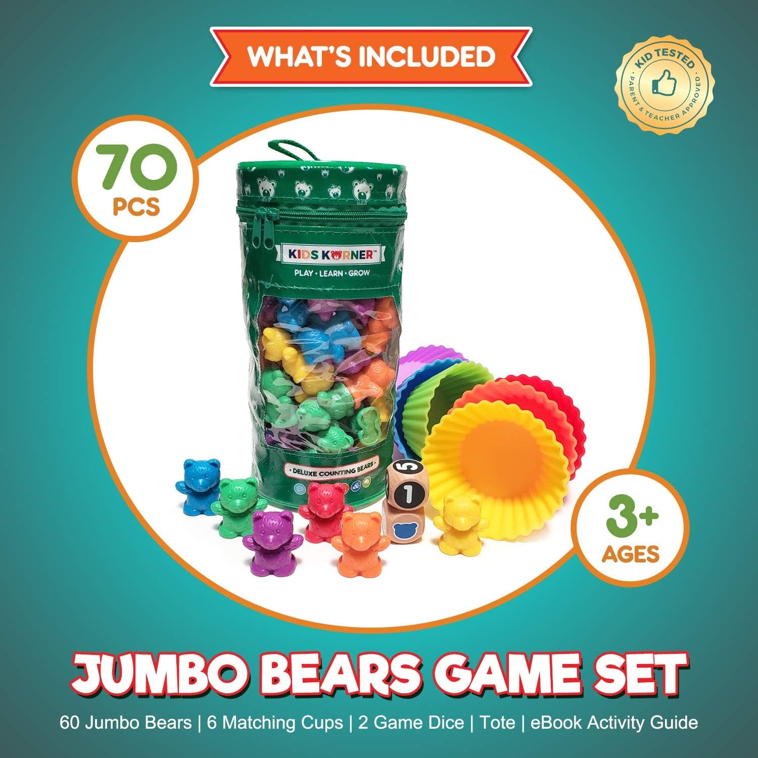 Jumbo Counting Bears Matching Game - Montessori Fine Motor Learning Toys for 2 Year Olds with Stacking Cups, 60 Preschool Math Manipulatives, 2 Toddler Games Dice, Toy Storage & Activities Ebook