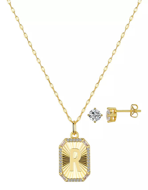 Load image into Gallery viewer, Cubic Zirconia Initial Pendant Necklace and Stud Earring Set
