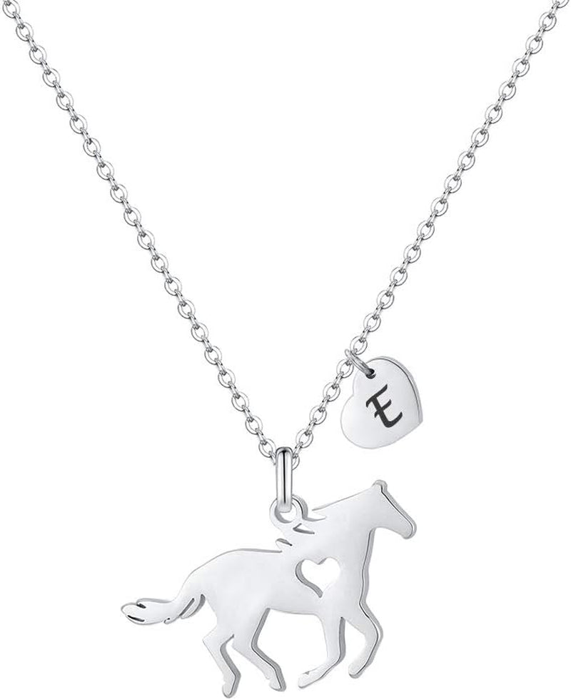 Girls Horse Necklace, Dainty Horse Jewelry for Girls Initial Necklace, Stainless Steel Kids Heart Initial Necklace Horse Girl Horse Pendant Letter Necklace Horse Gifts for Teen Girls Horse Lovers