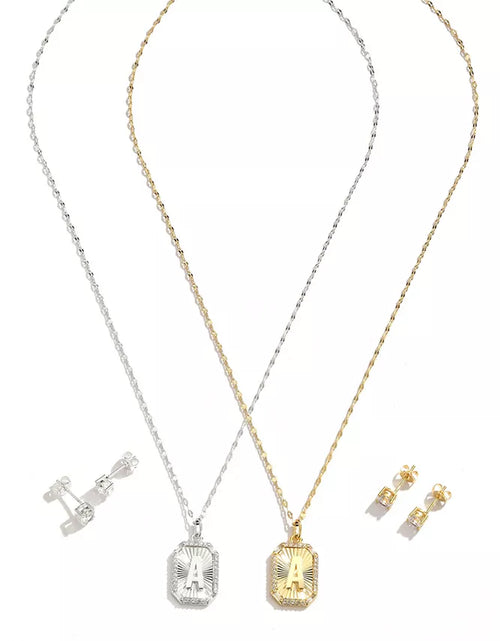 Load image into Gallery viewer, Cubic Zirconia Initial Pendant Necklace and Stud Earring Set
