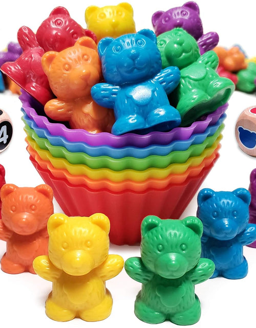 Load image into Gallery viewer, Jumbo Counting Bears Matching Game - Montessori Fine Motor Learning Toys for 2 Year Olds with Stacking Cups, 60 Preschool Math Manipulatives, 2 Toddler Games Dice, Toy Storage &amp; Activities Ebook
