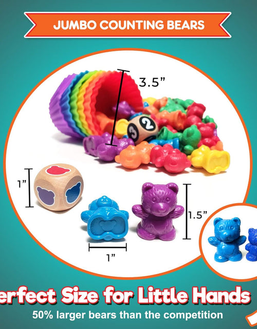 Load image into Gallery viewer, Jumbo Counting Bears Matching Game - Montessori Fine Motor Learning Toys for 2 Year Olds with Stacking Cups, 60 Preschool Math Manipulatives, 2 Toddler Games Dice, Toy Storage &amp; Activities Ebook
