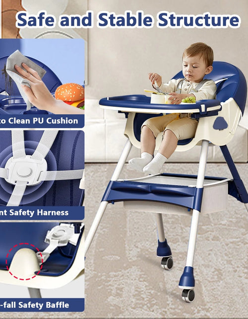 Load image into Gallery viewer, Portable High Chair with Wheels, Foldable Travel High Chair for Babies Toddlers, Purple
