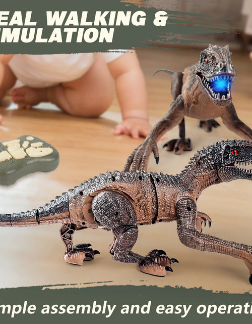 Load image into Gallery viewer, Remote Control Dinosaur Toy for Kids, LED Lightup Walking Roaring Velociraptor, RC Dinosaur Toys for 3-6 Boys Girls
