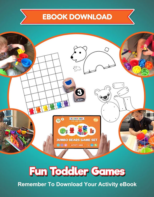 Load image into Gallery viewer, Jumbo Counting Bears Matching Game - Montessori Fine Motor Learning Toys for 2 Year Olds with Stacking Cups, 60 Preschool Math Manipulatives, 2 Toddler Games Dice, Toy Storage &amp; Activities Ebook
