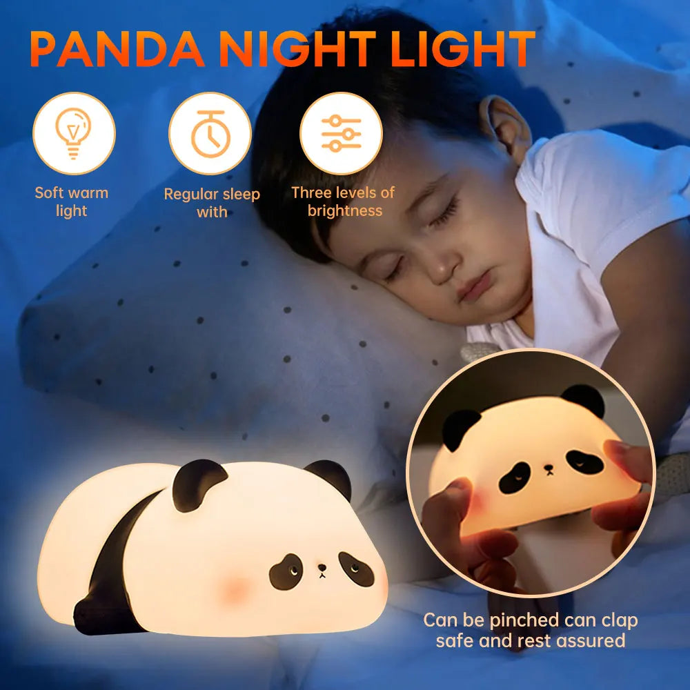 LED Night Lights Cute Panda Silicone Lamp USB Rechargeable Timing Bedside Decor Kids Birthday Gifts for Home Bedroom Decor