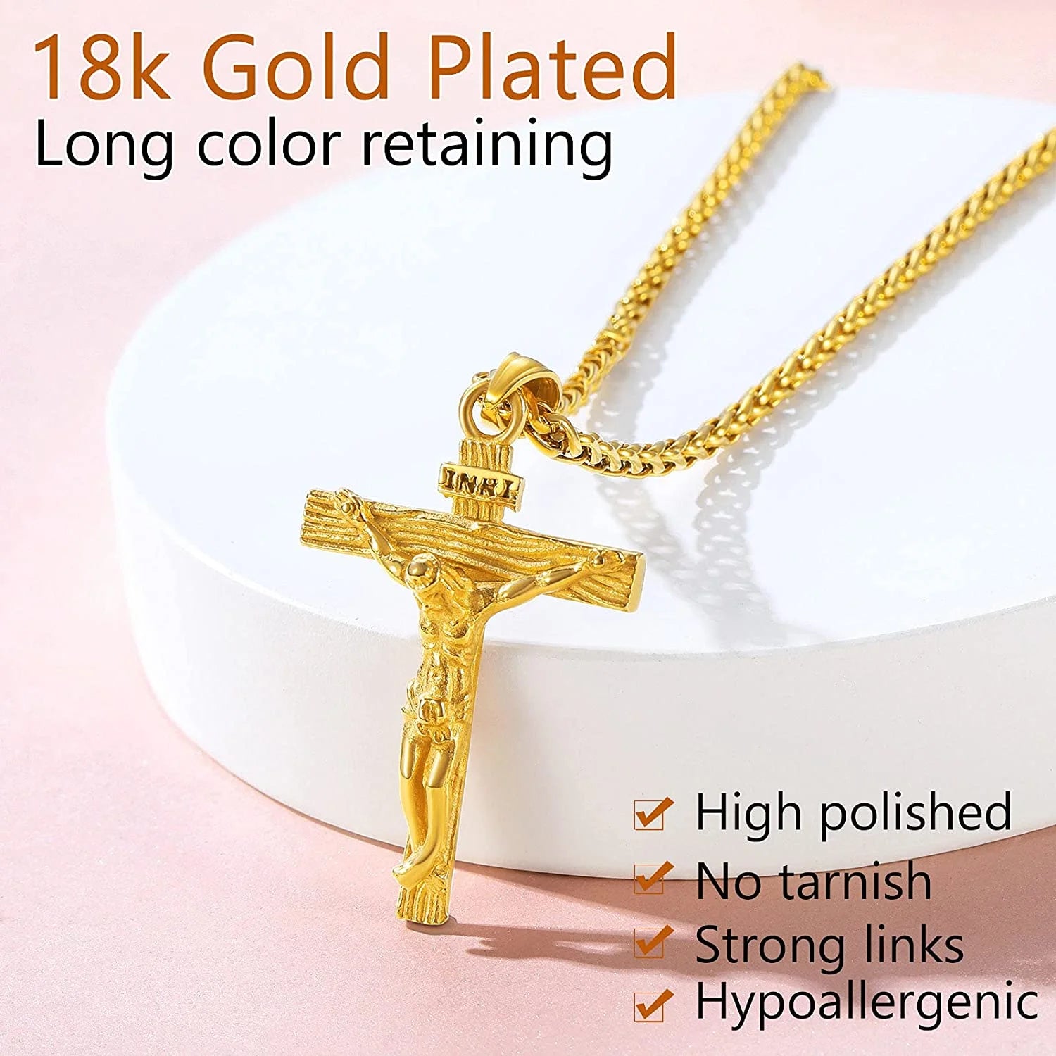 Men Cross Necklace Pendant 18K Gold Lord'S Prayer Pendant with 22+2 Inch Chain,With Gift Packaged