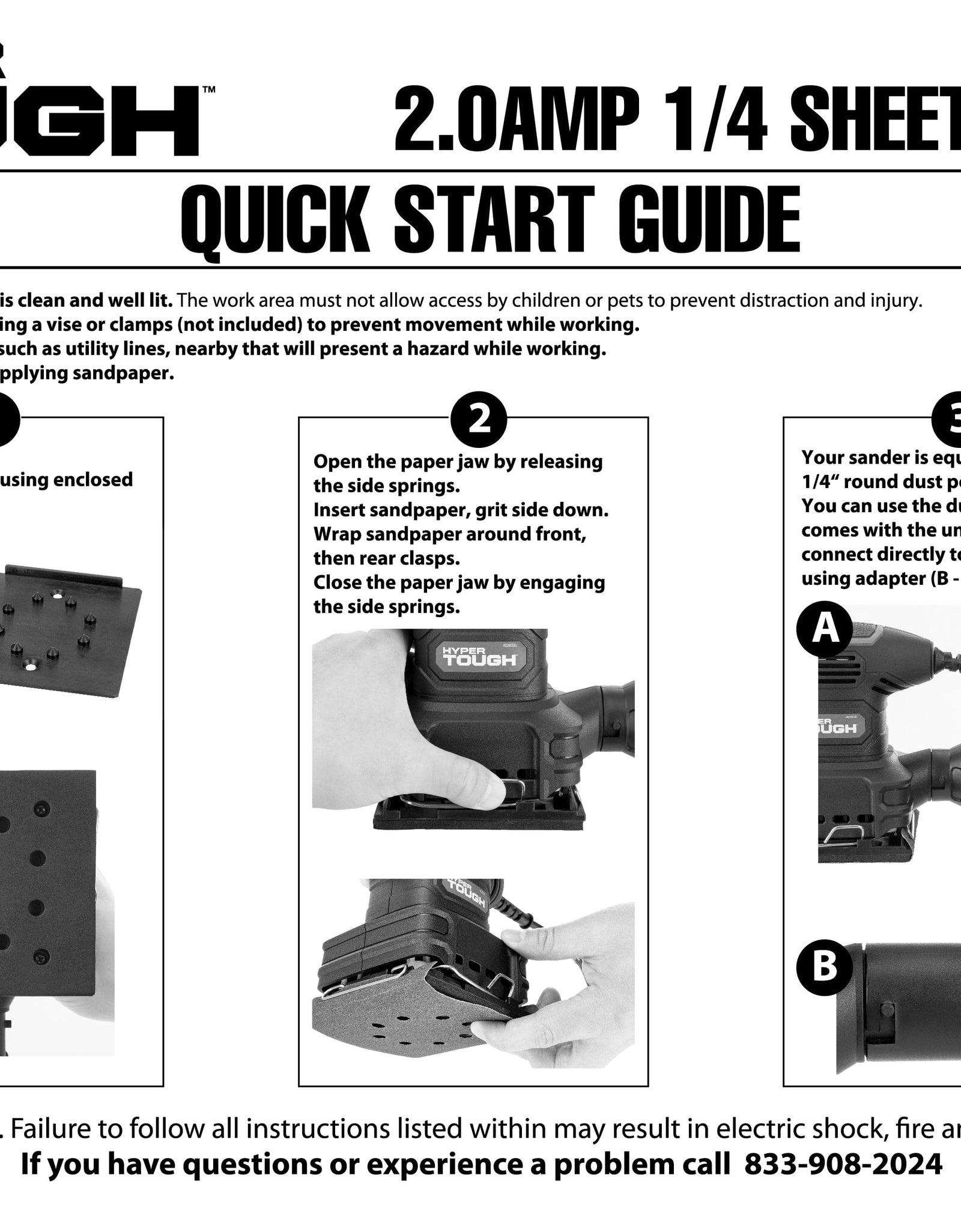 2 Amp Corded 1/4 Sheet Palm Sander with Dust Bag, Vacuum Hose Adapter, Punch Plate & 3 Sanding Sheets, New Condition