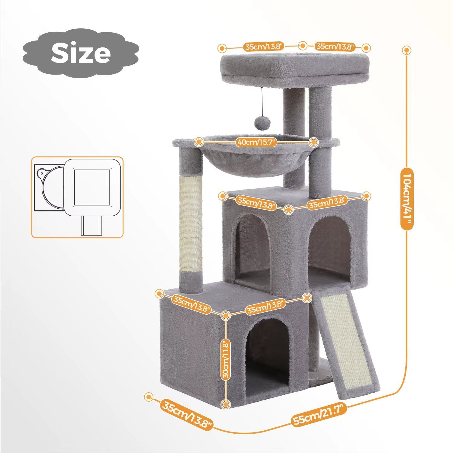 Cat Tree Luxury Cat Towers with Double Condos Spacious Perch Cat Hammock Fully Wrapped Scratching Sisal Post and Dangling Balls