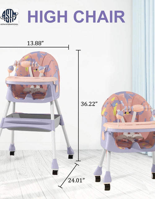 Load image into Gallery viewer, XUDREZ 4-In-1 Baby High Chair Portable Baby Dining Chairs Eat &amp; Play Convertible High Chair with Five-Point Snap Button, Double-Layer Dinner Plate and Toy Rack, Purple
