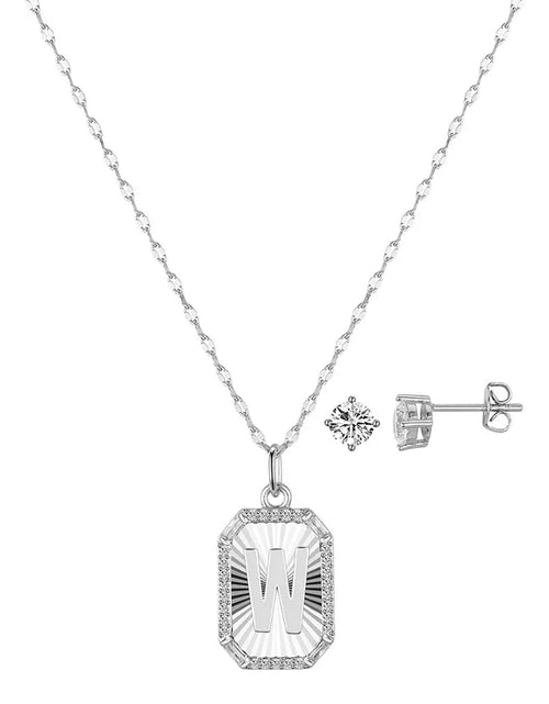 Load image into Gallery viewer, Cubic Zirconia Initial Pendant Necklace and Stud Earring Set
