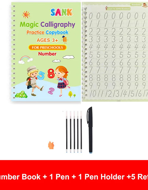 Load image into Gallery viewer, 4Pcs Sank Magic Practice Copybook Pen Preschools Kids Calligraphy English Verison Free Wiping Children Reusable Writing Book
