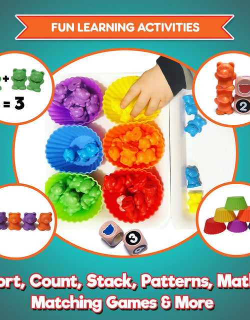 Load image into Gallery viewer, Jumbo Counting Bears Matching Game - Montessori Fine Motor Learning Toys for 2 Year Olds with Stacking Cups, 60 Preschool Math Manipulatives, 2 Toddler Games Dice, Toy Storage &amp; Activities Ebook
