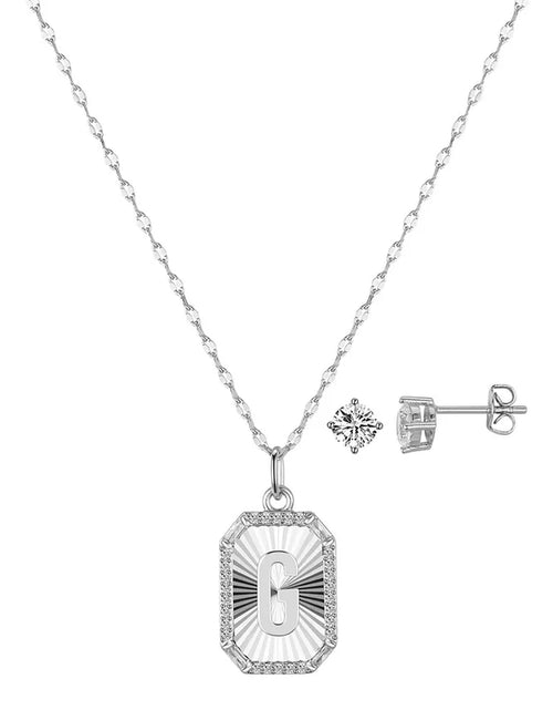 Load image into Gallery viewer, Cubic Zirconia Initial Pendant Necklace and Stud Earring Set
