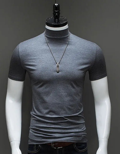 Load image into Gallery viewer, Fashion Men&#39;S Summer Korean Style plus Size Harajuku T-Shirt Short Sleeve High Neck Turtleneck Slim Fit Luxury Clothing Male
