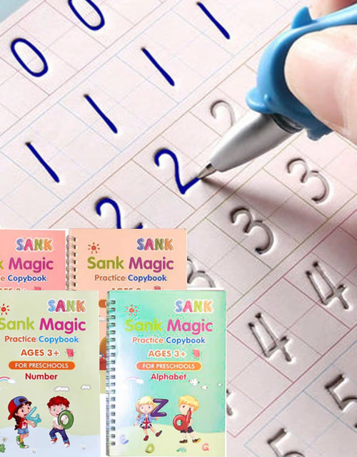 Load image into Gallery viewer, 4Pcs Sank Magic Practice Copybook Pen Preschools Kids Calligraphy English Verison Free Wiping Children Reusable Writing Book
