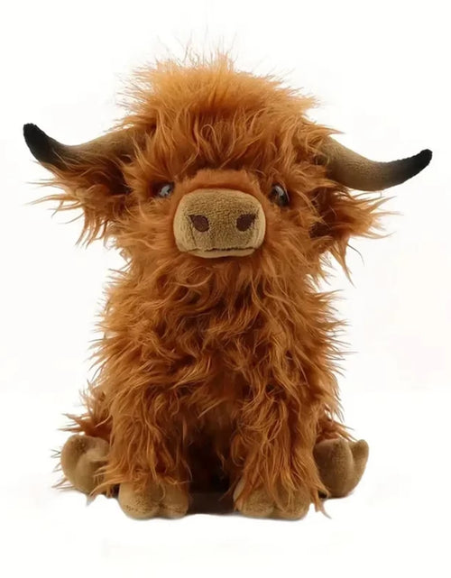 Load image into Gallery viewer, 30Cm Simulation Kyloe Cream Highland Cow Animal Plush Doll Soft Stuffed Highland Cow Cattlle Plushie Gift for Kids Boys Girls
