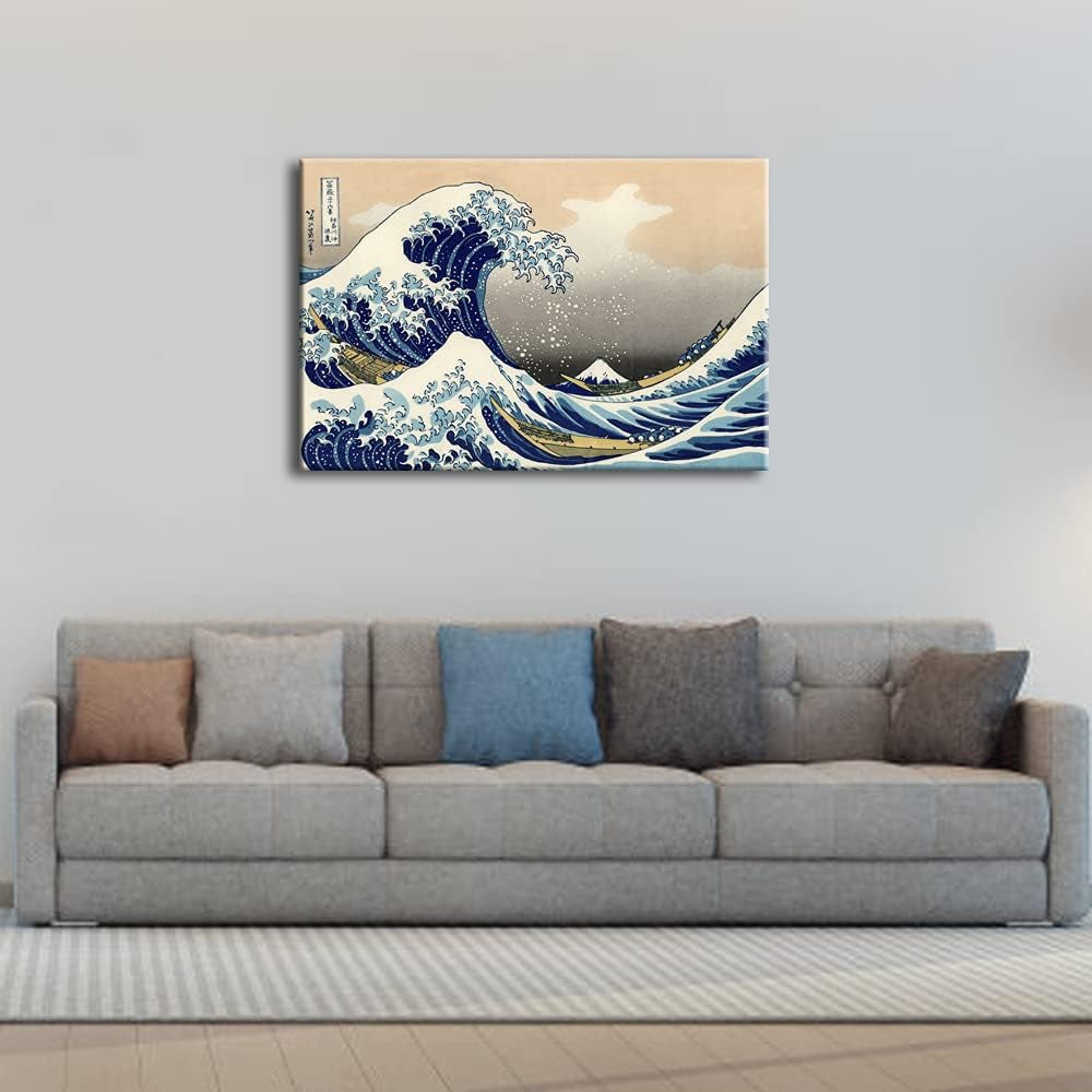 Great Wave of Kanagawa Katsushika Hokusai Giclee Canvas Prints Wall Art Abstract Seascape Pictures Paintings for Living Room Home Decorations Large Modern Stretched and Framed Sea Artwork