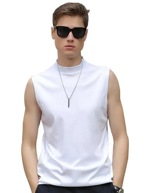 Load image into Gallery viewer, Men&#39;S Modal Vest T-Shirt with High Collar Solid Color Sleeveless Tank Top for Summer Slim Fit Fitness Sportswear Clothes Tops
