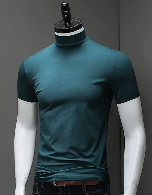 Load image into Gallery viewer, Fashion Men&#39;S Summer Korean Style plus Size Harajuku T-Shirt Short Sleeve High Neck Turtleneck Slim Fit Luxury Clothing Male
