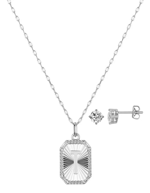 Load image into Gallery viewer, Cubic Zirconia Initial Pendant Necklace and Stud Earring Set
