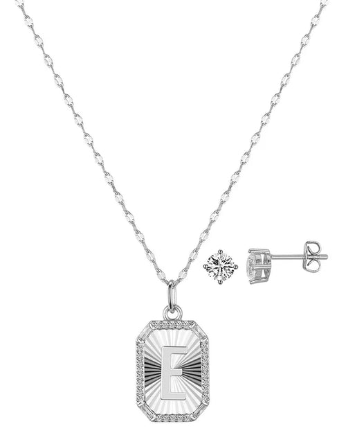 Load image into Gallery viewer, Cubic Zirconia Initial Pendant Necklace and Stud Earring Set
