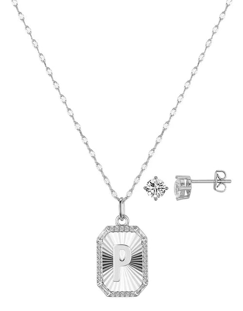 Load image into Gallery viewer, Cubic Zirconia Initial Pendant Necklace and Stud Earring Set
